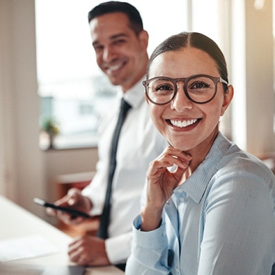 Woman at office smiling